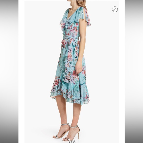 Eliza J Floral Ruffle Trim Calf Midi Dress 2 Mint - Picture 2 of 12